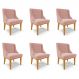 Kit 6 Cadeiras Decorativas Sala de Jantar Base Fixa de Madeira Firenze Veludo Rose/Castanho G19 - Gran Belo
