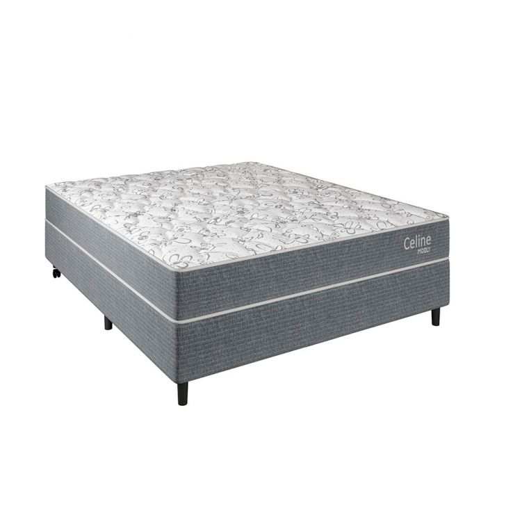 Cama Box Com Colchão Casal Celine Molas Ensacadas (62x138x188) Cinza