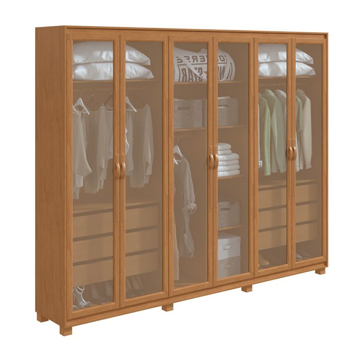 Guarda-roupa Casal Com Reflecta Led E Pés Suavitá 6 Pt 6 Gv Amêndoa Clean
