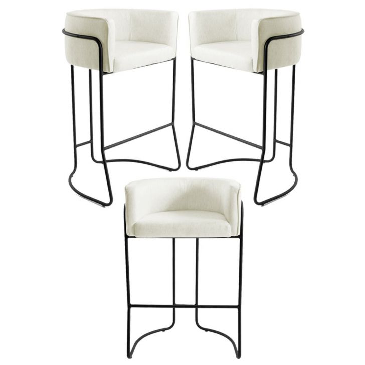 Kit 3 Banquetas Decorativas Base Aço Preto Betina B-309 Veludo Bege - Domi