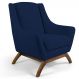 Poltrona Decorativa Sala de Estar Base de Madeira Naomi Veludo Azul Oxford G15 - Gran Belo