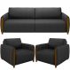 Kit Sofá 2 Lugares Sala Estar 168cm Com 02 Poltronas Flora Pés Madeira M03 Couríssimo Preto - Lyam Decor