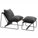 Kit Poltrona com Puff Turim Base Aço Preto Recouro Black Poliéster Cinza - Nexta Casa