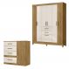 Conjunto de Quarto Guarda Roupa Malta com Comoda Venus Freijo/Off White/Frisado