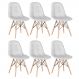Kit 6 cadeiras estofadas Charles Eames Eiffel Botonê com pés de madeira clara Cinza-claro