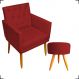 Kit Poltrona Decorativa Nina Com Base E Capitonê + Puff Redondo Suede Bordô Pé Castanho - Clique E Decore