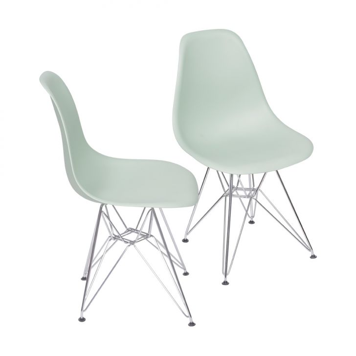 Conjunto com 2 Cadeiras DKR Eames Verde Claro e Cromado