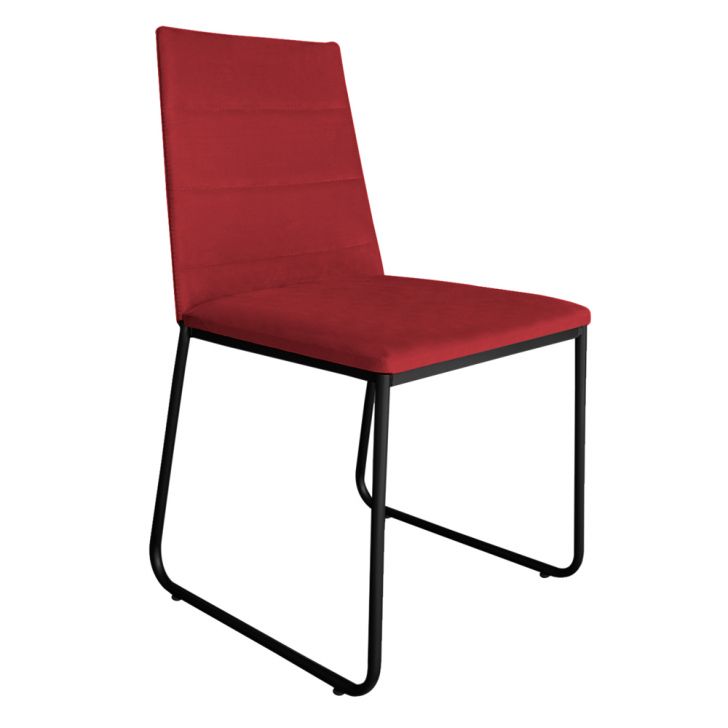 Cadeira de Jantar Estofada Lille Base Preta Veludo Vermelho - Montanaris Decor