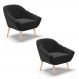 Kit 02 Poltronas Giovana Suede Preto Pés Palito Natural - D'Rossi