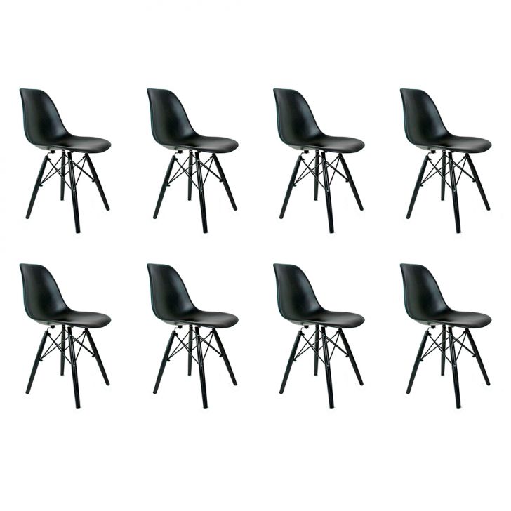 Conjunto com 8 Cadeiras Charles Eames Preto