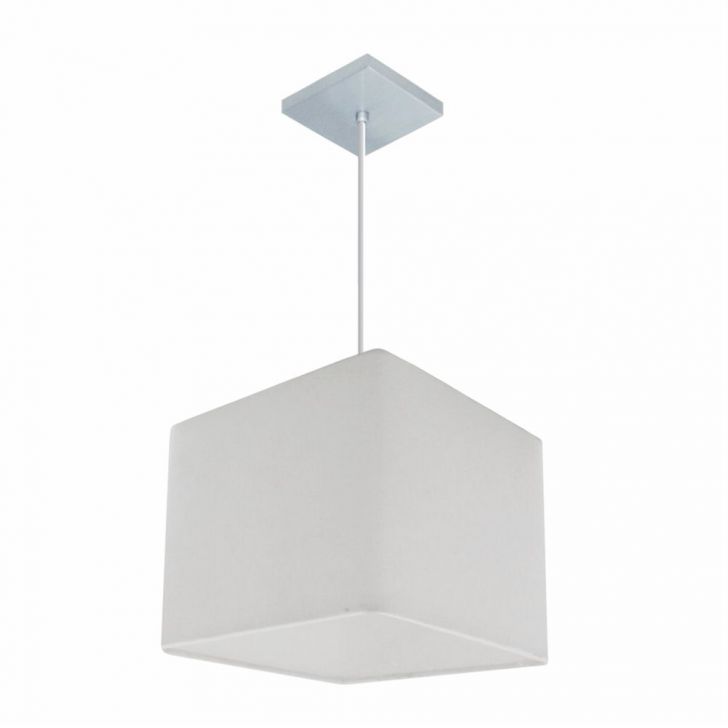 Pendente Quadrado Md-4058 Cúpula em Tecido 21/25x25cm Branco - Bivolt