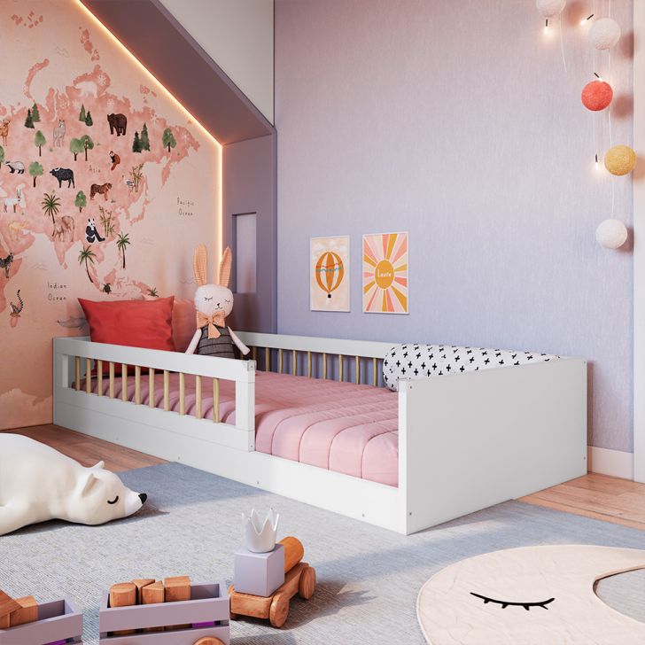 Cama Infantil Montessoriana Afeto Branca 85 cm