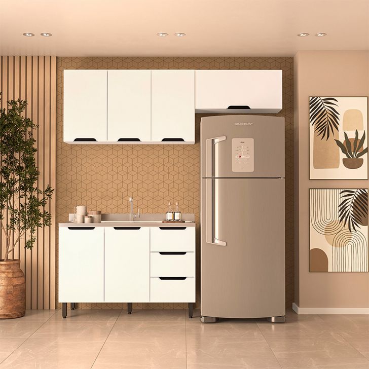 Cozinha Compacta Sem Tampo Meena 6 Portas 3 Gavetas Branca