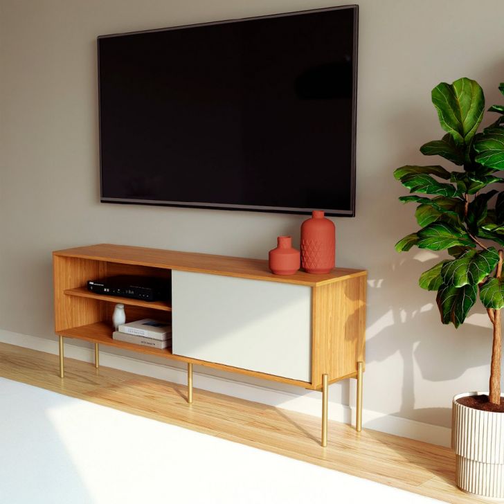Rack para TV até 60 Polegadas Maelle 100% MDF 1 Porta Freijó e Off White