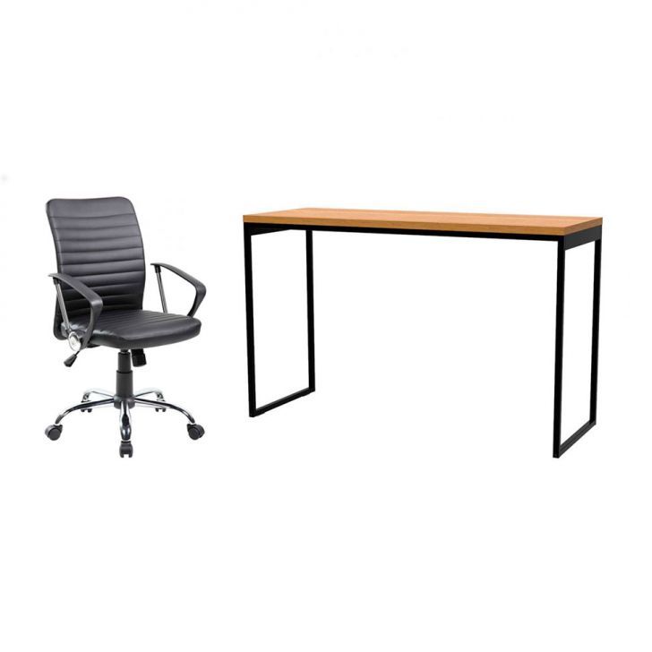 Conjunto de Mesa Stanford Amêndoa 120 cm com Cadeira de Escritório Diretor Giratória Oslo Preta