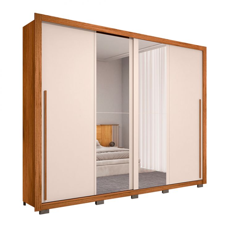 Image of Guarda-roupa Casal Com 2 Espelhos Praticus 2 Portas 4 Gavetas Freijó E Off White PLA-MO895CL32WJNMOB