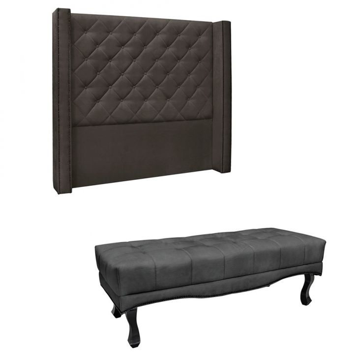 Conjunto de Cabeceira Solteiro com Recamier Vicenza Suede Cinza