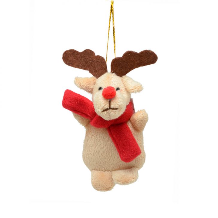 Enfeite Natalino para Árvore Espressione Rena com Cachecol Bege e Vermelho 11 cm