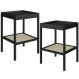 Kit 02 Mesas Lateral Para Sala de Estar Pés Madeira Moss A03 Nero Preto - Lyam Decor