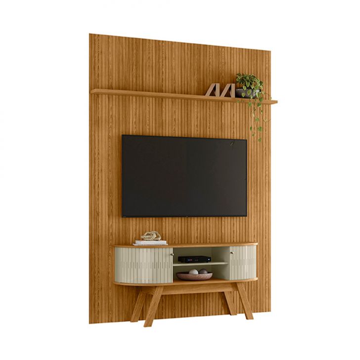 Rack Com Painel Para Tv Até 65 Polegadas New Silverstone 2 Portas Cumaru E Opala