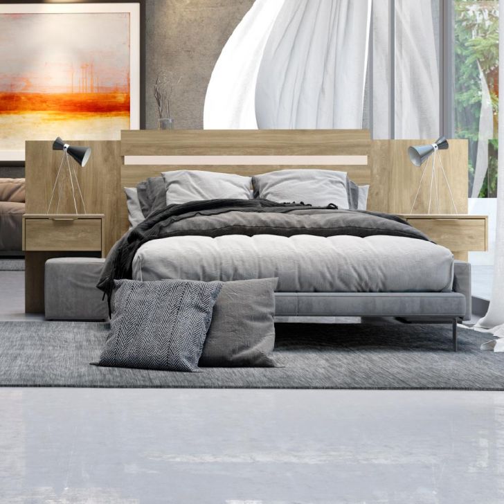 Cabeceira Casal Extensível e Mesa Lateral 1114 Carraro - Noce