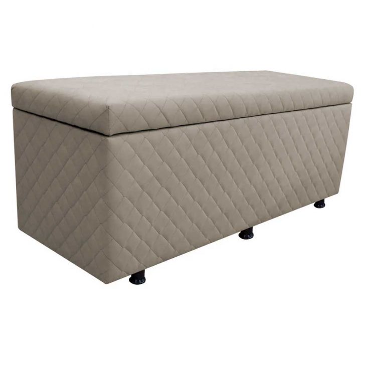 Calçadeira Baú Casal King 195cm Estofada Liz S05 Suede Bordado Bege - Mpozenato