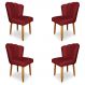 Kit 4 Cadeiras de Jantar Pétala Estofada Pés Palito Veludo Vermelho - Montanaris Decor