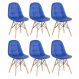 Kit 6 cadeiras estofadas Charles Eames Eiffel Botonê com pés de madeira clara Azul