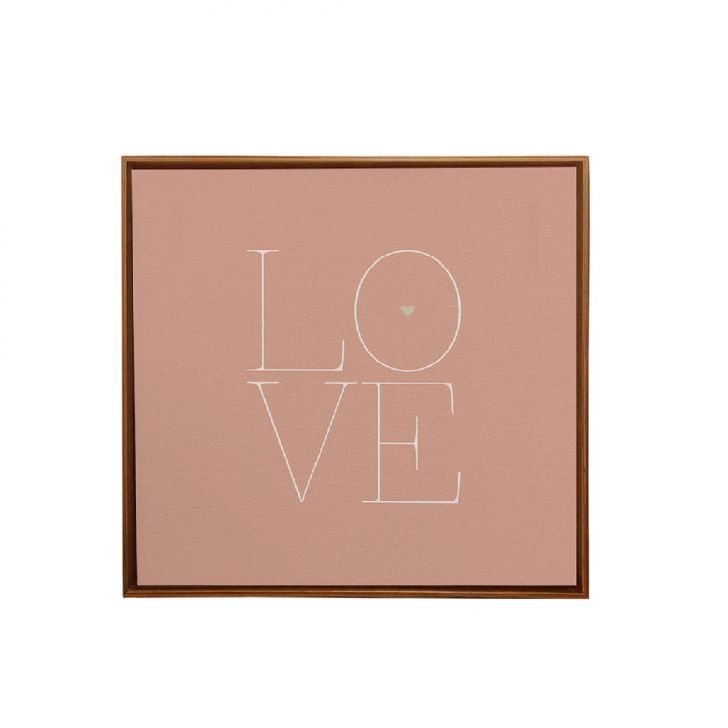 Quadro Decorativo sem Vidro Love Rosa e Branco