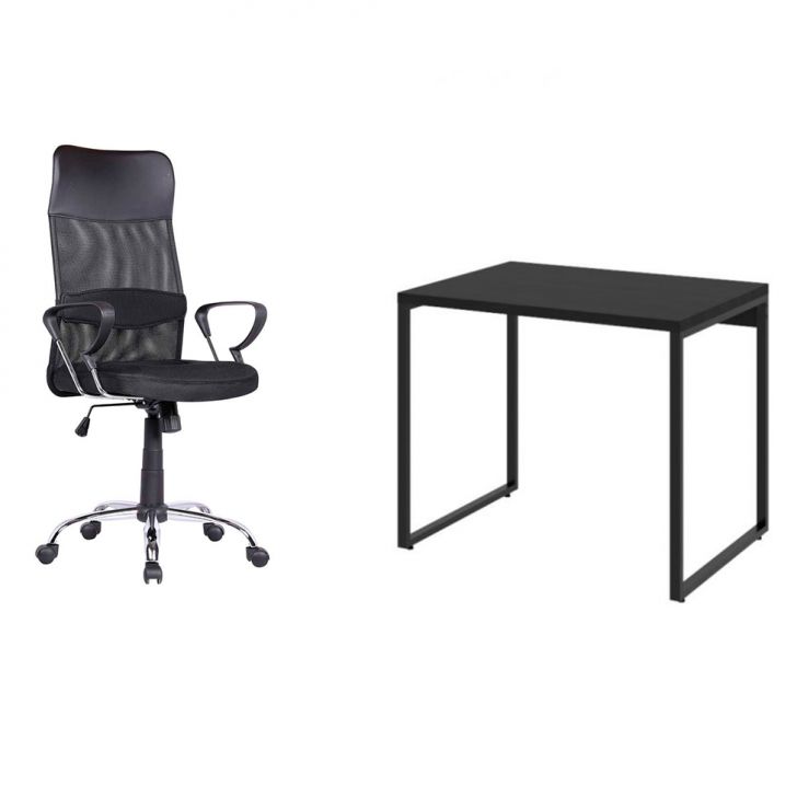 Conjunto de Mesa Kuadra com Cadeira de Escritório Diretor Giratória Vancouver Preta