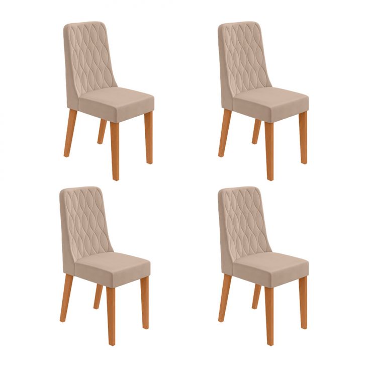 Conjunto com 4 Cadeiras Luar Veludo Creme e Amêndoa