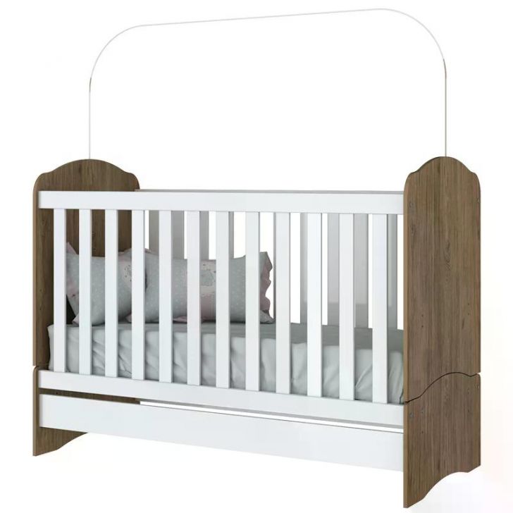 Berço Mini Cama Bala de Menta Rústico/Branco - Móveis Henn