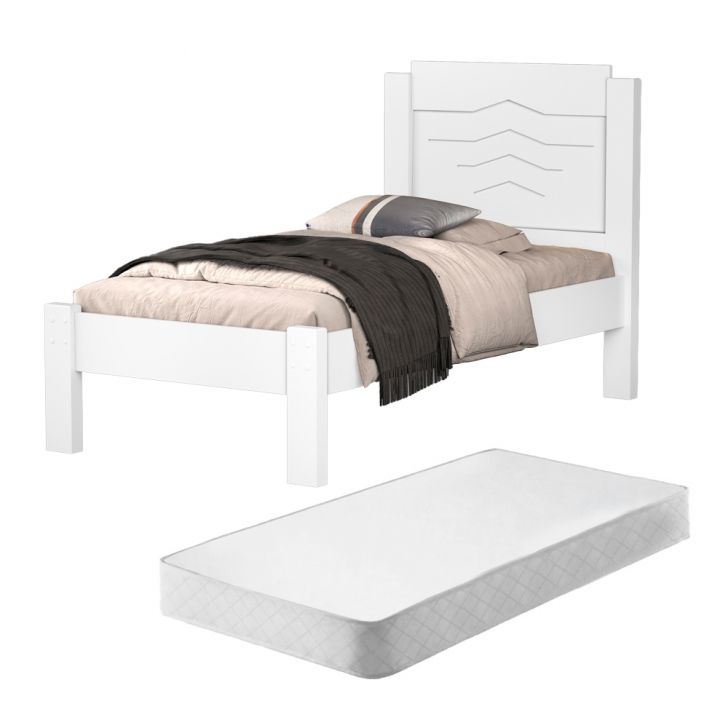 Cama Solteiro Cibele Branco com Colchão