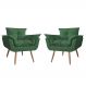 Combo 02 Poltronas Decorativa Opalla Pés Palito Suede Verde - DS Estofados