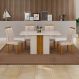 Conjunto de Mesa Retangular com Tampo de Vidro Off White e 4 Cadeiras Doha 100% MDF Veludo Palha