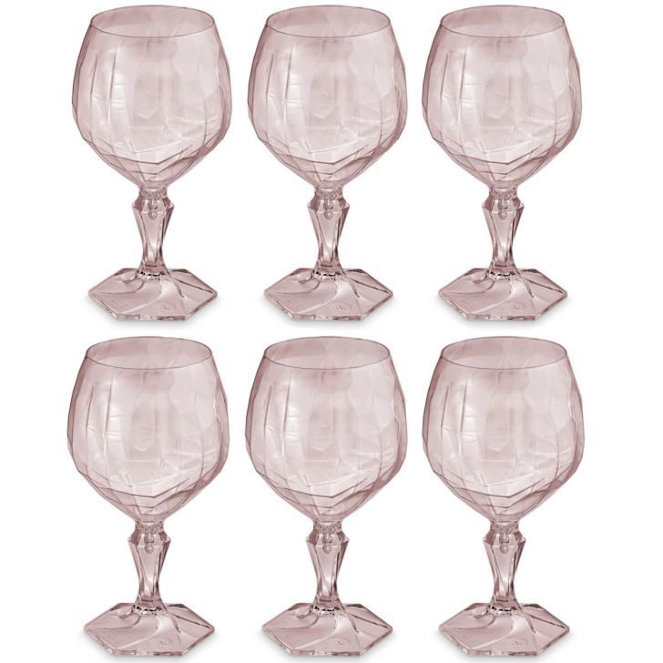 Conjunto 6 Taça Para Água Suco 350ml Plástico UZ Tango Transparente Rosa