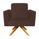 Poltrona Giratória Viena Gomada Suede Marrom Base Madeira MA30 D'Rossi