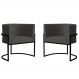 Kit 2 Poltronas Decorativa Sala de Estar Luana Base Preta Veludo Cinza - Montanaris Decor