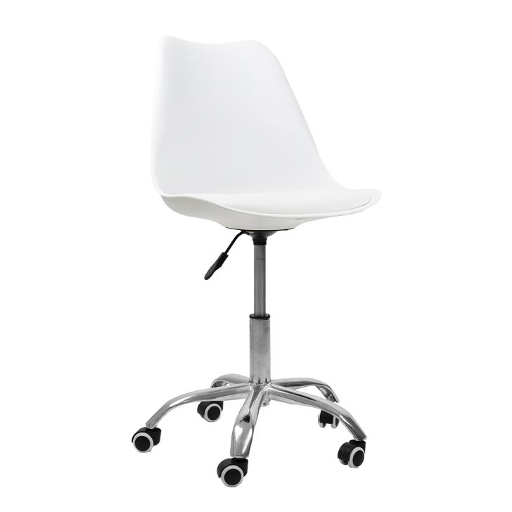 Cadeira Office Base Cromada Com Rodizio Girat¢ria Saarinen Branco