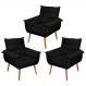 Kit 03 Poltronas Decorativas Modernas Sala e Recepção Monza Pés Palito Suede Preto - Desk Design