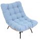 Poltrona Costela Original em Sarja Azul Vintage Natural Base Preta