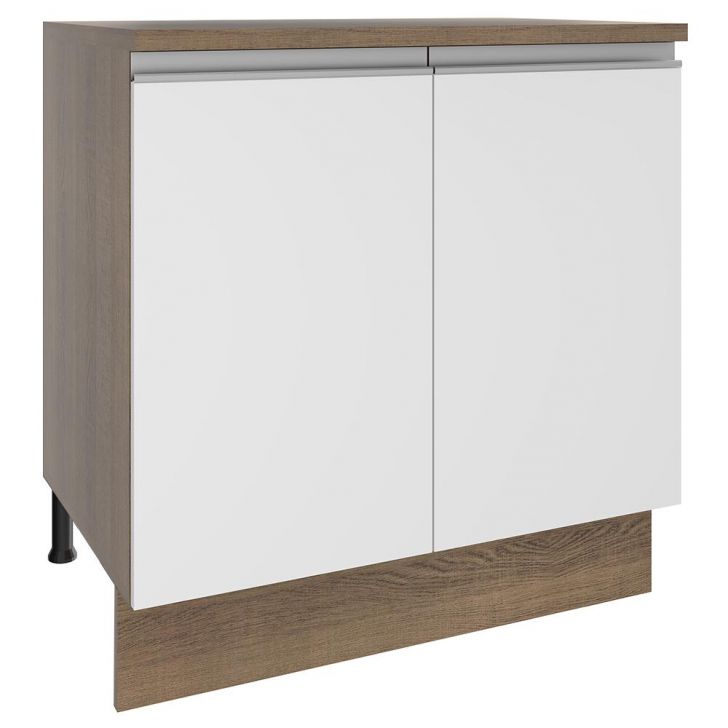 Balcão Armário de Cozinha 80 cm 2 Portas Rustic/Branco Glamy Madesa