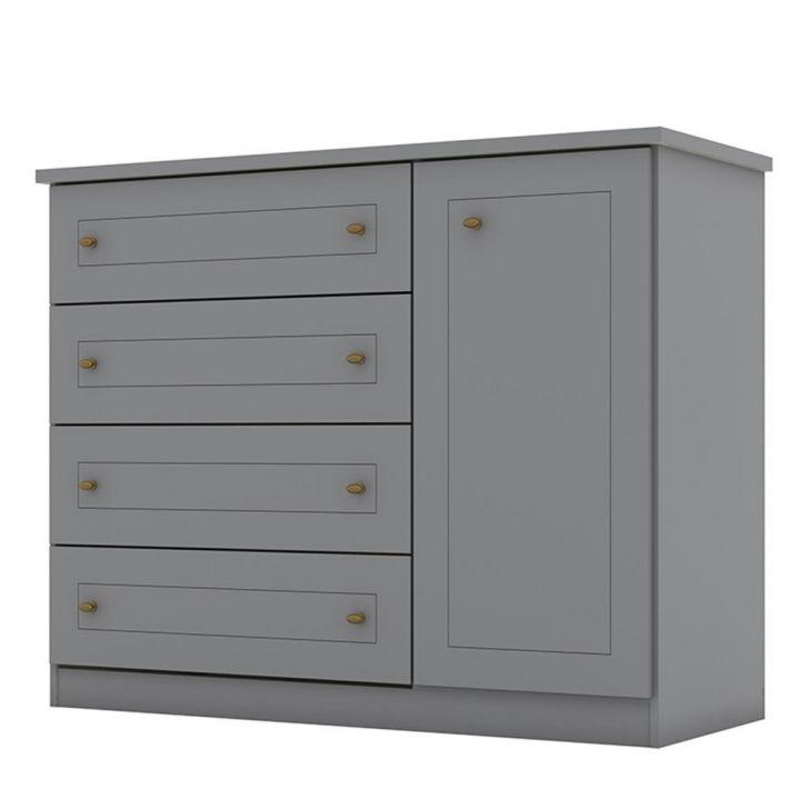 Cômoda Americano 01 Porta 04 Gavetas Cinza Fosco - Móveis Henn