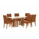 Conjunto de Mesa de Jantar Retangular com Tampo de Vidro Off White Alteia e 6 Cadeiras Elva Bouclé Terracota e Canela