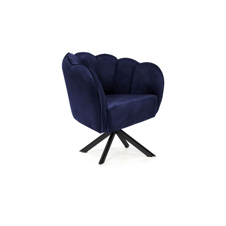 Poltrona Ariel Giratória Suede Marinho E Preta