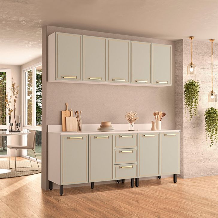 Image of Cozinha Completa Com Tampo Amara 9 Portas 3 Gavetas Verde E Branca PLA-MO895CL32PYLMOB