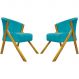 Kit 2 Poltronas Decorativa Para Sala Recepção You Suede Azul Turquesa Braça Amadeirada