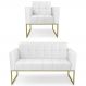 Sofá Namoradeira e 1 Poltrona Base Industrial Dourado Ana Sintético Branco - Ibiza