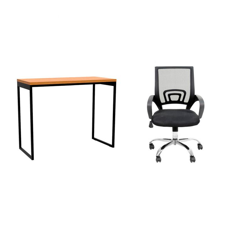 Conjunto de Mesa Stanford Carvalho com Cadeira de Escritório Secretária Giratória New Java Preta