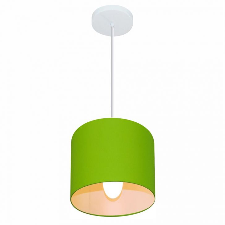Pendente Cilíndrico Md-4046 Cúpula em Tecido 18x18cm Verde Limão - Bivolt